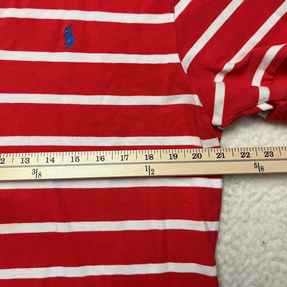 Polo Ralph Lauren Polo Shirt Mens L Red White Striped Short Sleeve Pony Logo